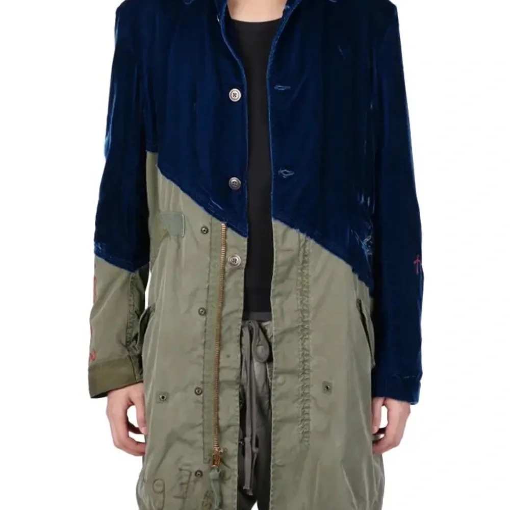 GREG LAUREN Blue Velvet Military Parka jacket coat - Picture 5 of 13